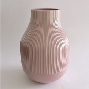 IKEA Gradvis Pink Ribbed Ceramic Vase Modern Matte Round